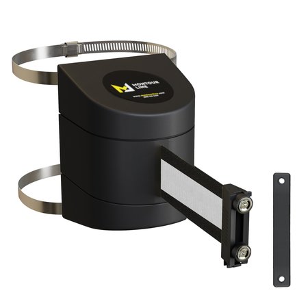 MONTOUR LINE Retractable Belt Barrier Black Clamped Mount, 30ft. Bk/W H Belt (M) WMX160-BK-BWH-C-M-300